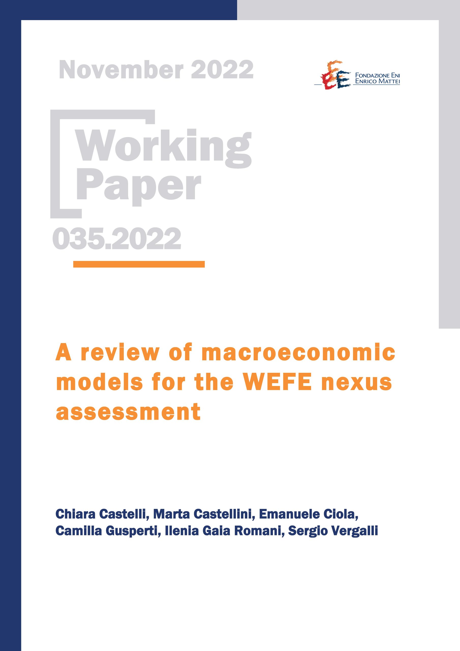 A review of macroeconomic models for the WEFE nexus assessment